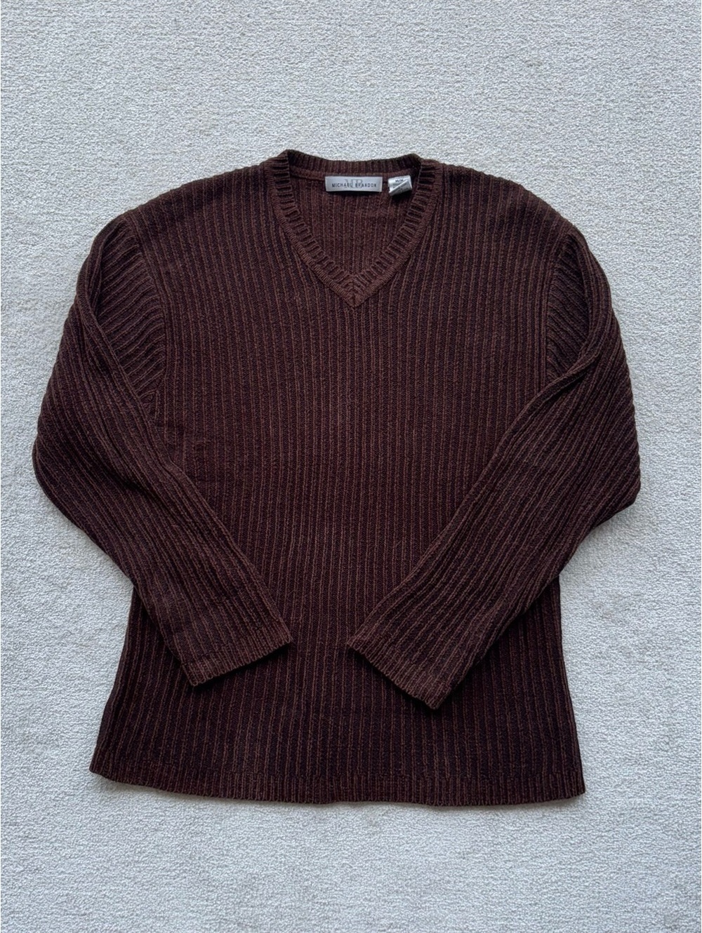 Vtg Michael Brandon Brown Ribbed V-Neck Sweater